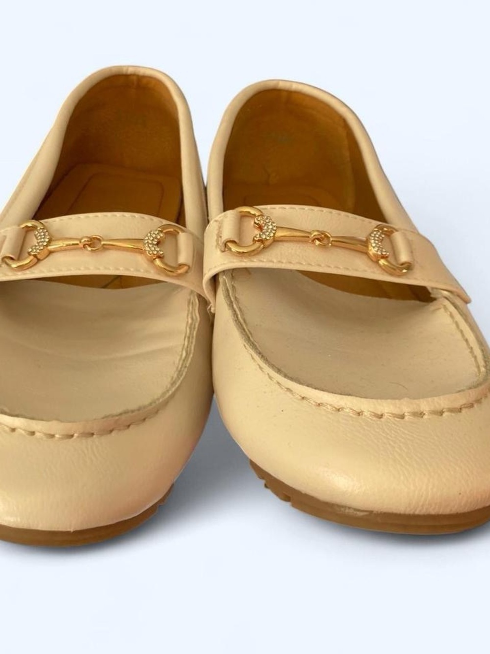 Cream faux leather loafers with gold hardware 11 Cool Closer C